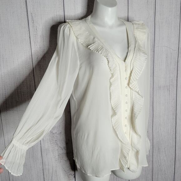 FRAME Feminine Tuck 100% Silk Off White Top, NWT, size Large - Picture 2 of 8